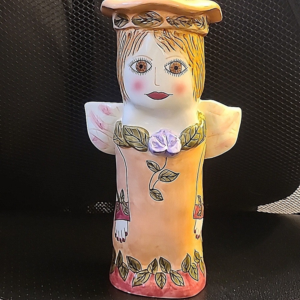 Gang Sysan Paley Serena Angel Pink Florial Tall Ceramic  Vase Bella Casa 9.75"
